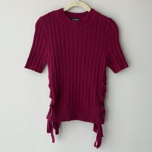 Express Short-Sleeve Knit Side Lace-Up Tie Sweater